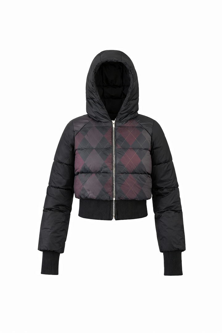 T54 Teen Plaid Cropped Hooded Puffer - ARGYLE