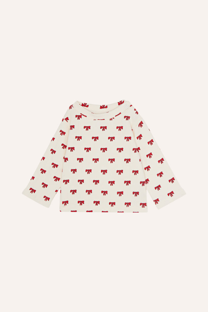 RED BOWS BABY TSHIRT-Ecru