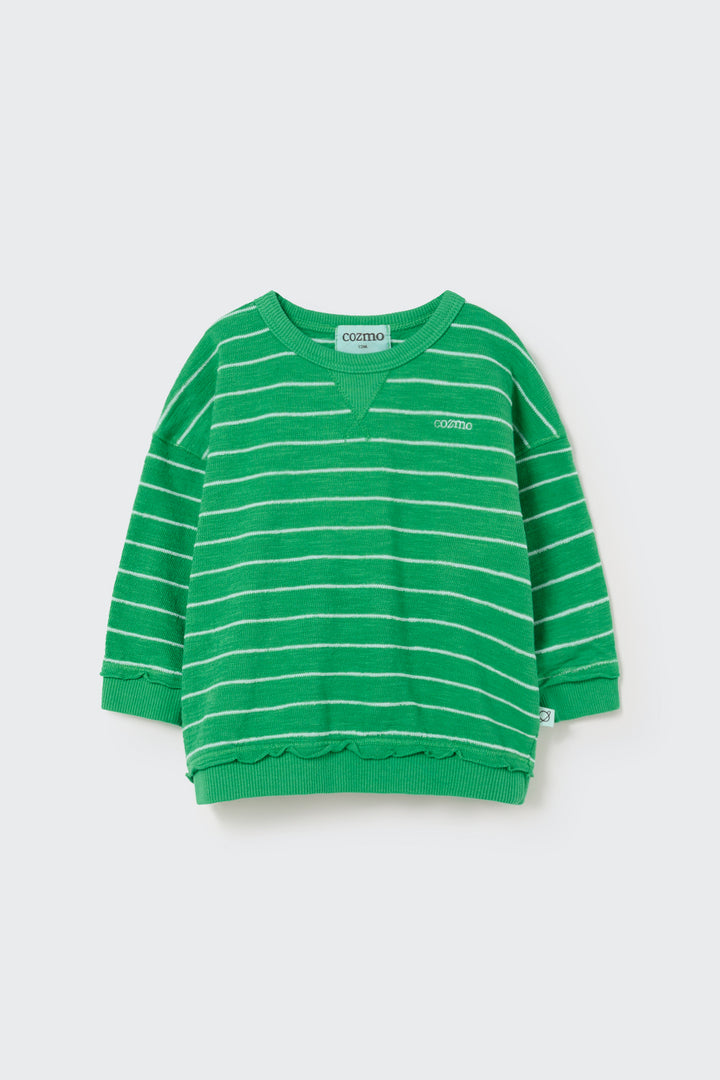 THIAGO304S5-ORGANIC WIDE STRIPES BABY SWEATSHIRT-grass green