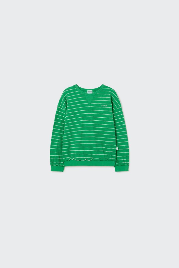 THIAGO304S5-ORGANIC WIDE STRIPES SWEATSHIRT-grass green