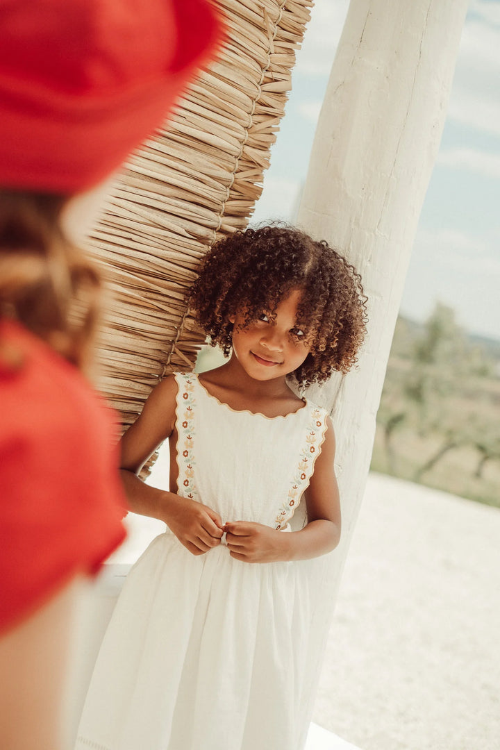 LPSS26001 TERESA ECRU DRESS W/OCHRE EMBROIDERY - OCHRE