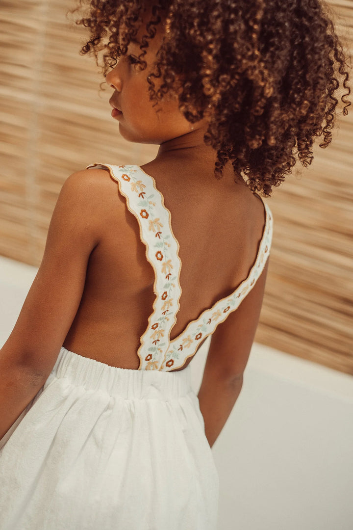 LPSS26001 TERESA ECRU DRESS W/OCHRE EMBROIDERY - OCHRE