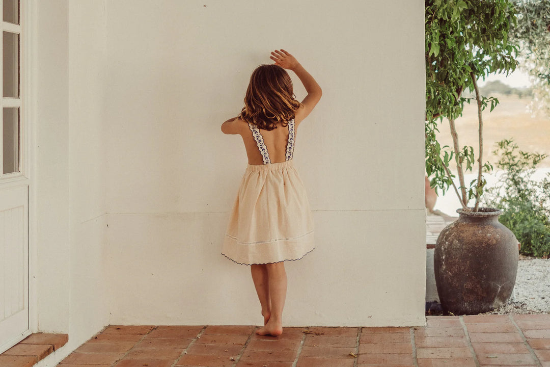 LPSS26001 TERESA DRESS WITH EMBROIDERY - VICHY YELLOW