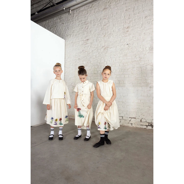 204 Gathered Skirt - White with Floral