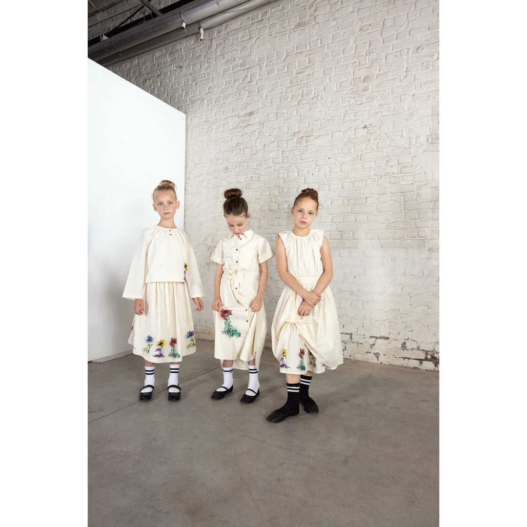 205 Gathered Skirt - White with Floral