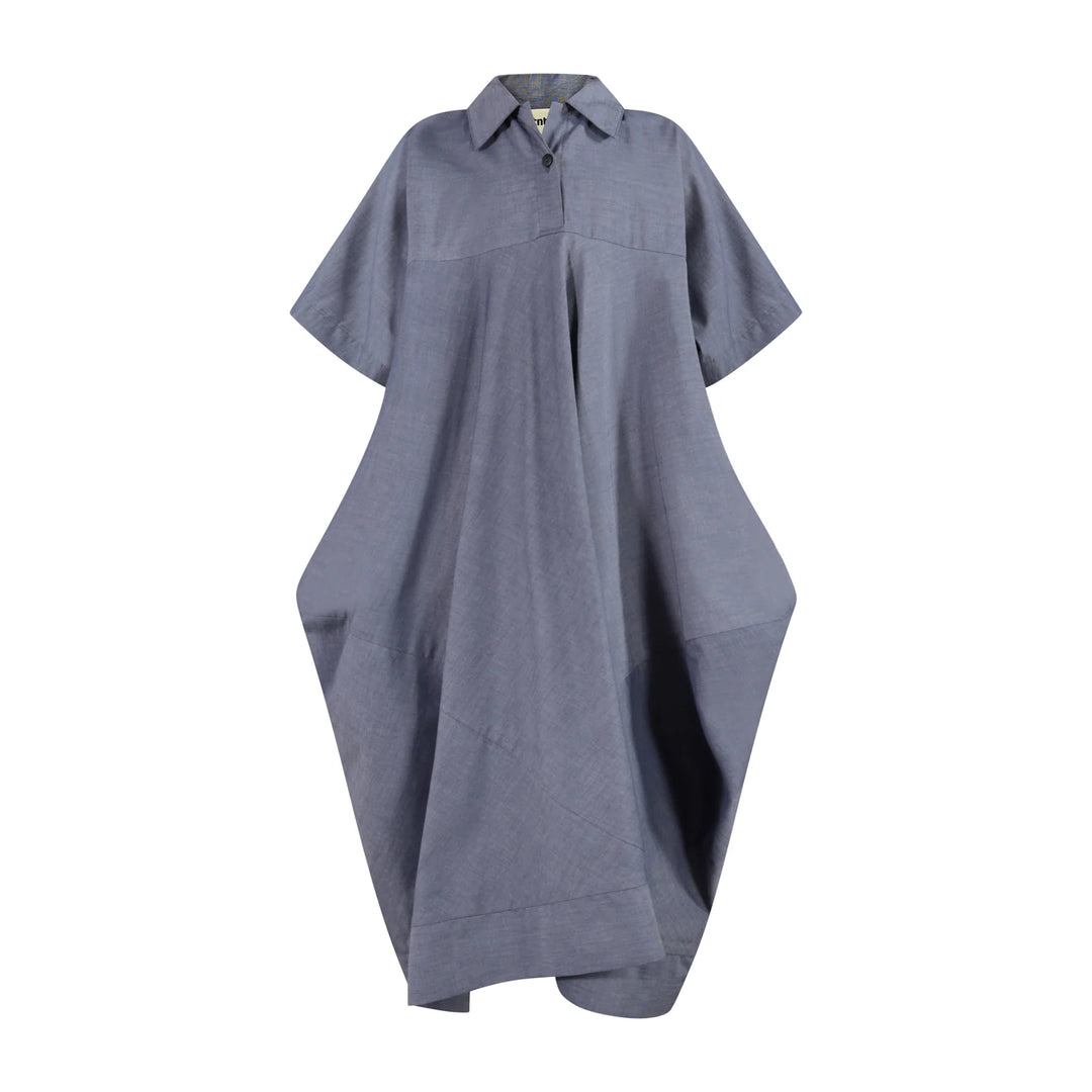 105D Geometric Shirt Dress - Navy chambray