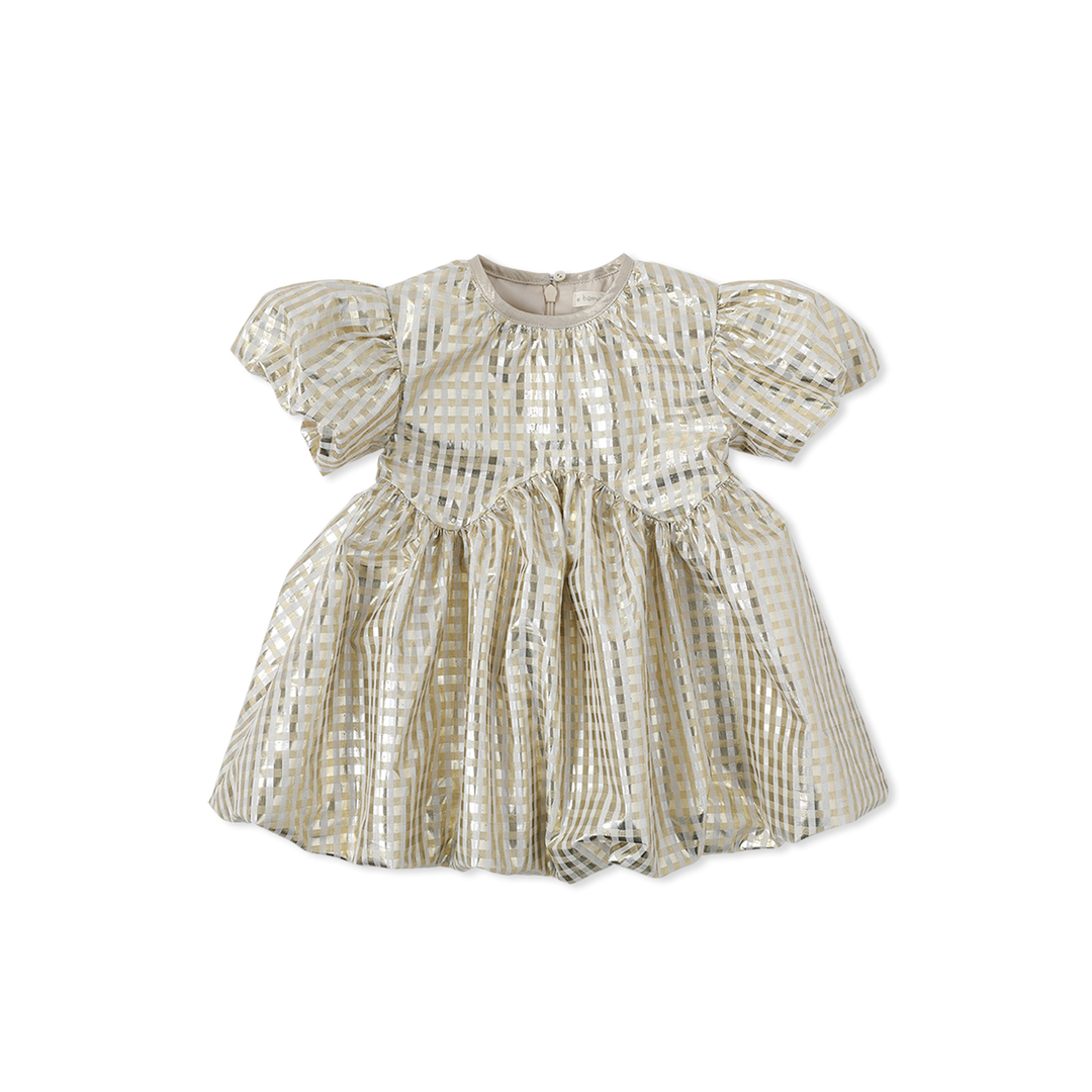 GLITTER CHECK BALLOON DRESS-gold