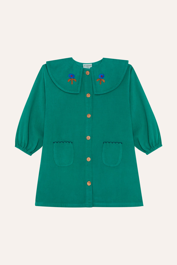 113 Daisies Embroidery Green Dress - GREEN