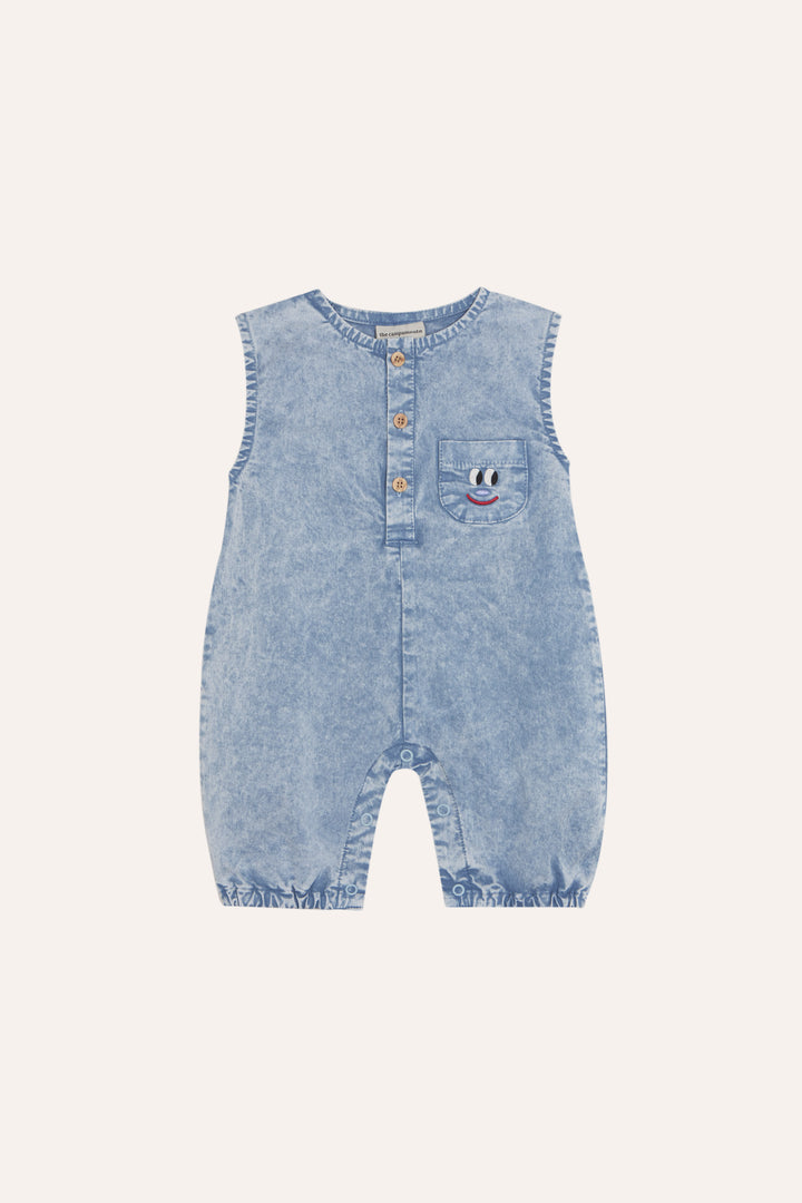 BABY-50 Smiling Face Baby Romper - LIGHT BLUE