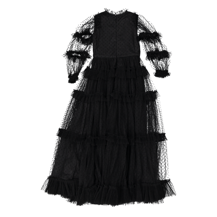 AW1136-Tulle Pleated Frill Dress-Black