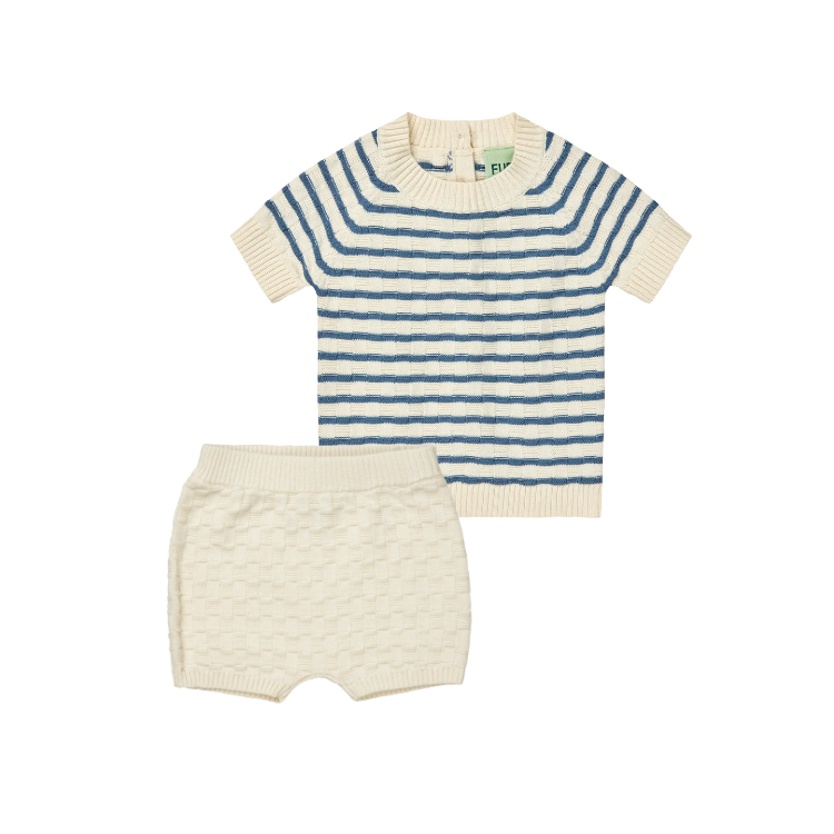 5425/5525-BABY CHECKED TEE/SHORTS SET-Ecru/Washed Indigo