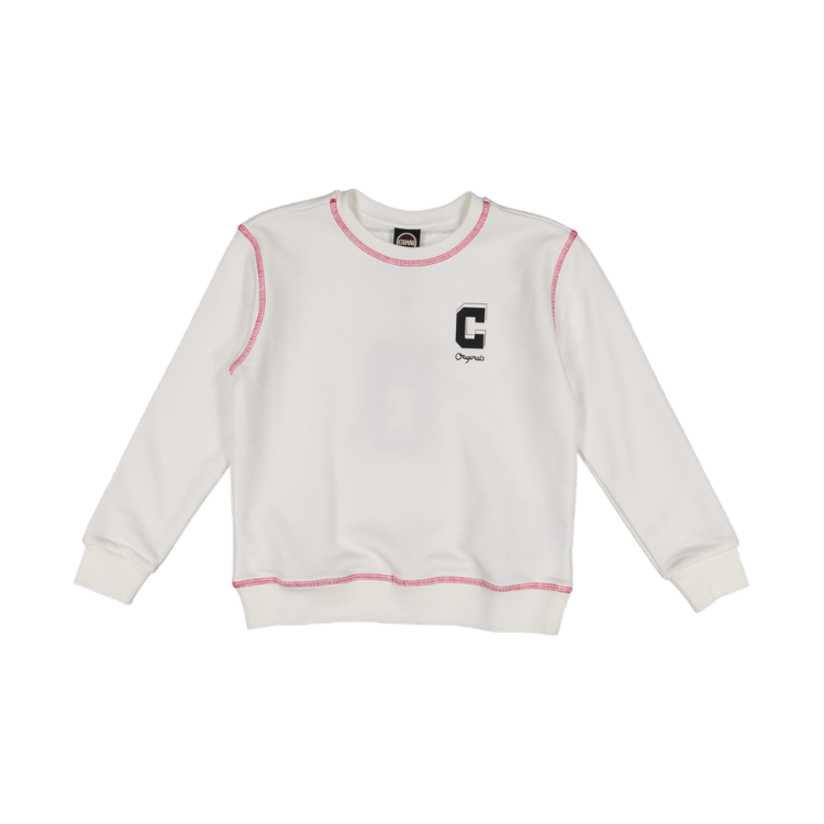 3633-CREW-NECK PRINT/COLORED STICHING -White