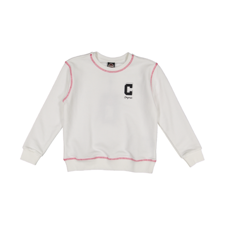 3633-CREW-NECK PRINT/COLORED STICHING -White