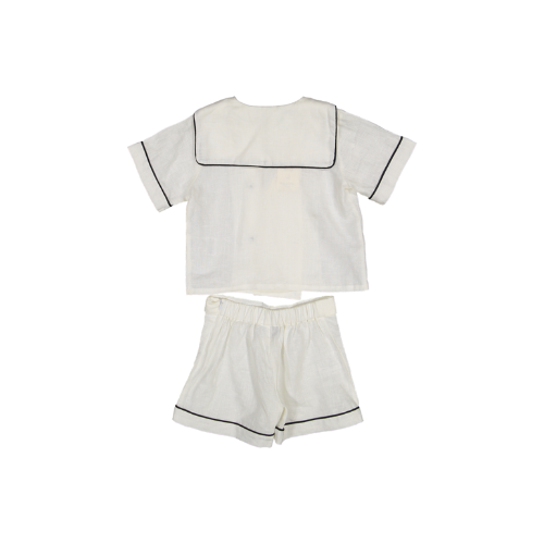 LAURENT SET-WHITE LINEN WITH BLACK DETAILS AND BLACK BUTTONS