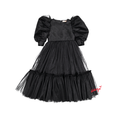 AW23-55/black-JACKIE DRESS(LONG)-Black Tulle