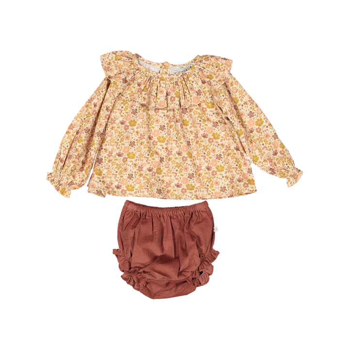 DAISY BLOUSE/BLOOMER SET-Dusty Pink/Caramel