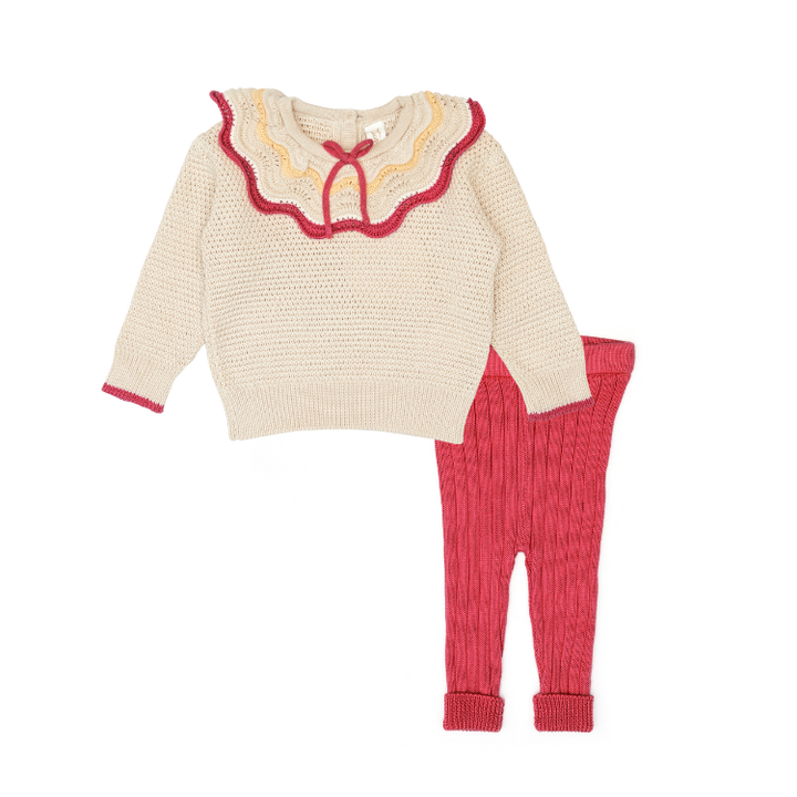 NF001OA/016RD-Multicolor Ruffle Sweater/Legging SET-Oatmeal