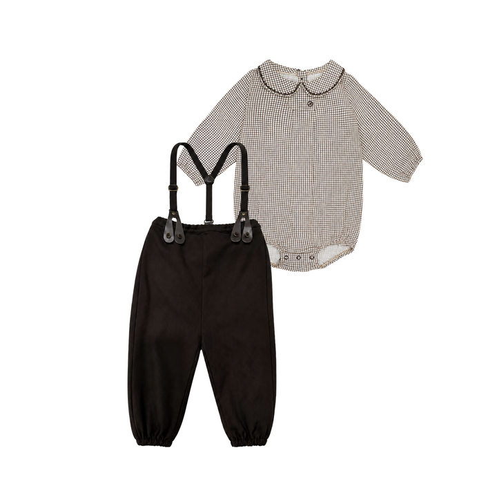 KS2603-KS2605 BOYS BROWN ROMPER AND CHECKED SHIRT SET