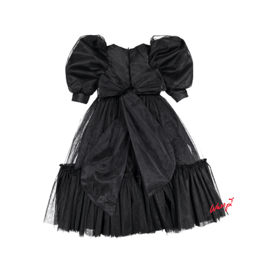 AW23-55/black-JACKIE DRESS(LONG)-Black Tulle