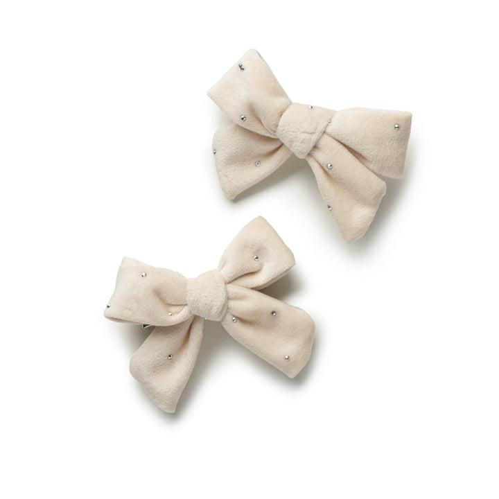 viviedc004-Vivienne studded velveteen double clip-ecru