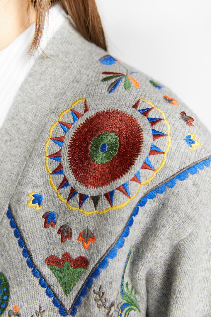 WAFFA EMBROIDED CARDIGAN - GREY MELANGE