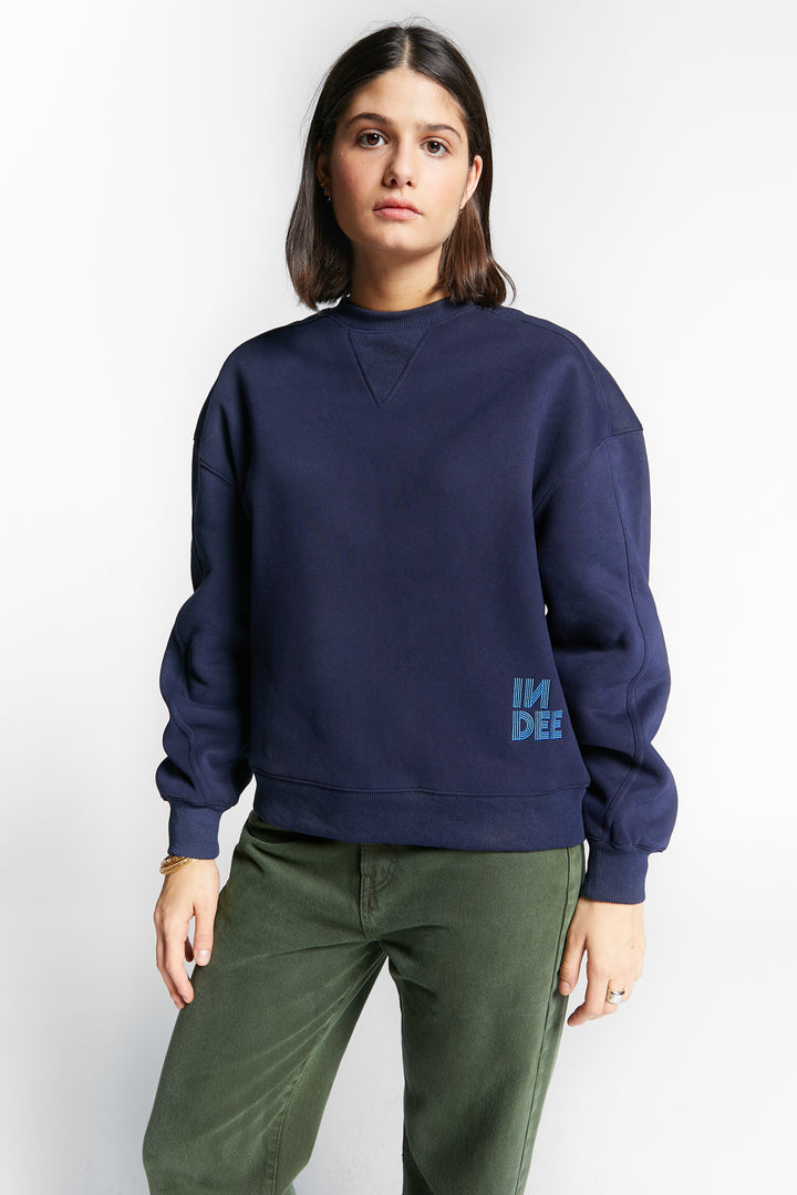 WAKAME ROUND NECK SWEAT SHIRT - NAVY