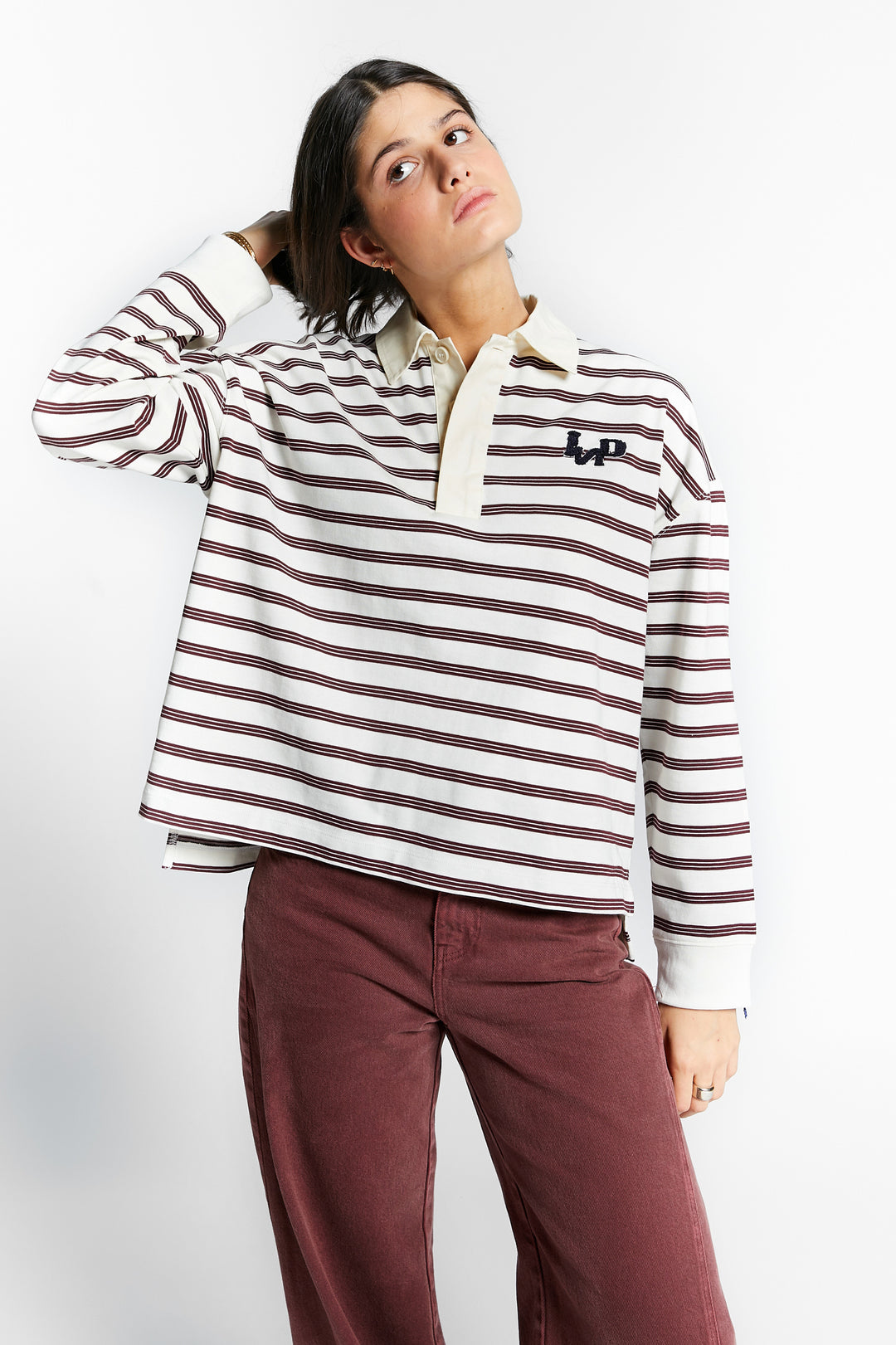 WALES POLO RUGBY T SHIRT W/STRIPES - MERLOT RED