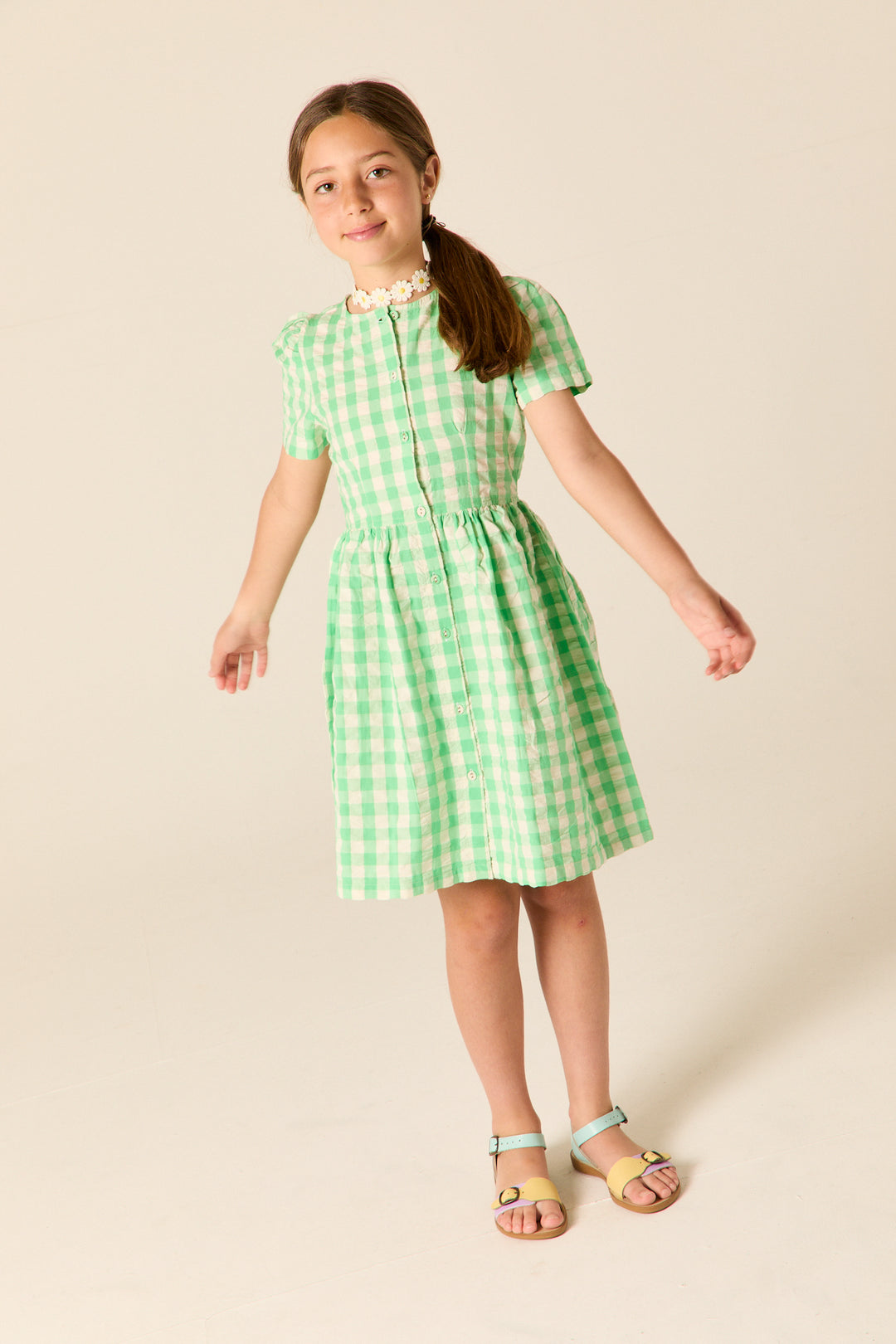 A26104L ELSPETH DRESS - JADE GINGHAM