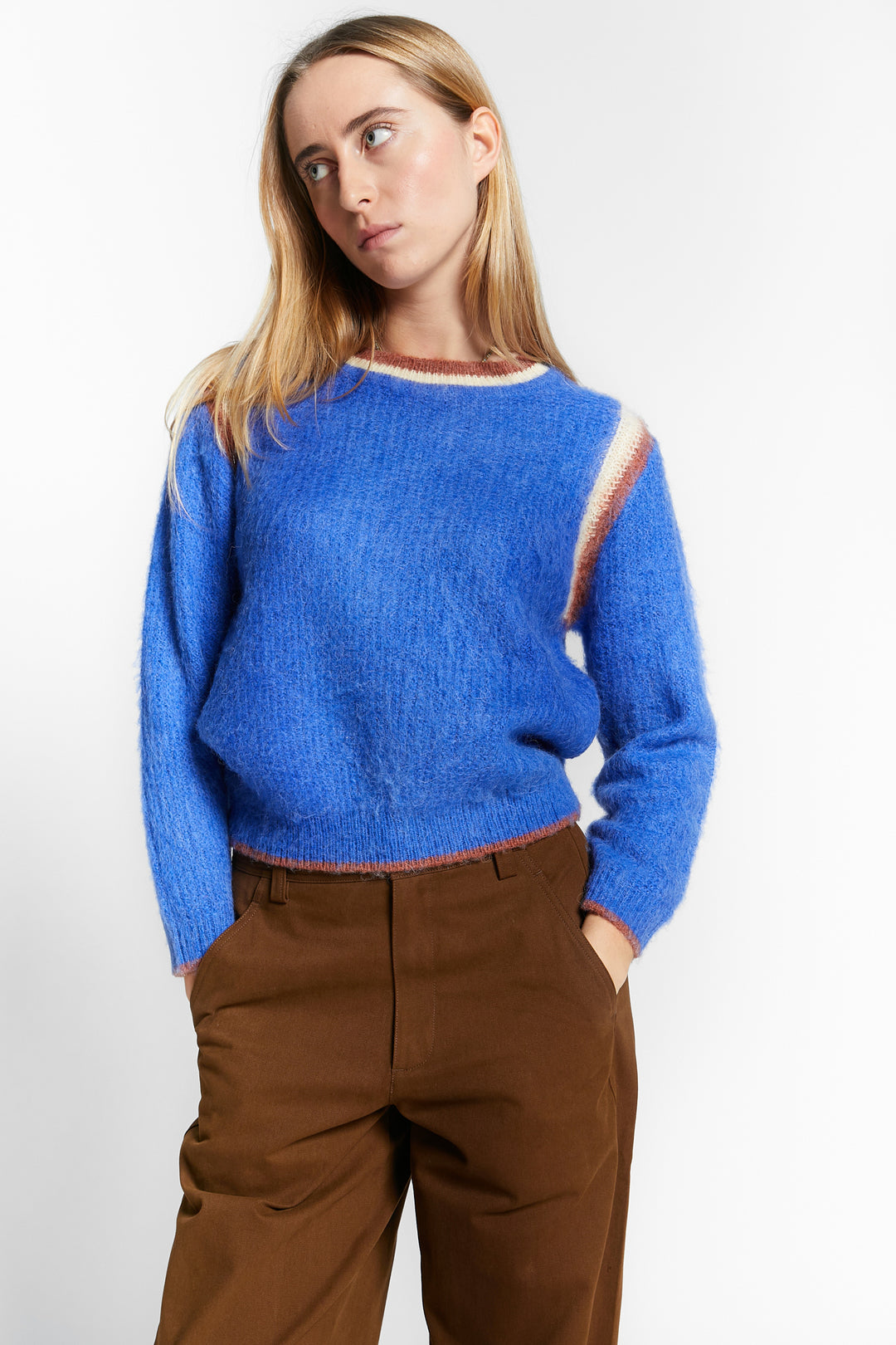 WASHINGTON LONG SLEEVE ROUND NECK PULLOVER W/CONTRASTS - ROYAL BLUE