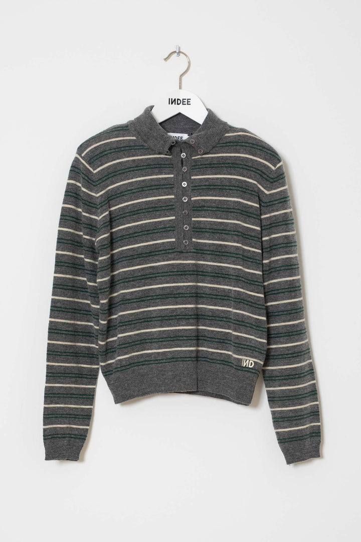 WEBCAM STRIPED PULLOVER WITH BUTTONS - GREY