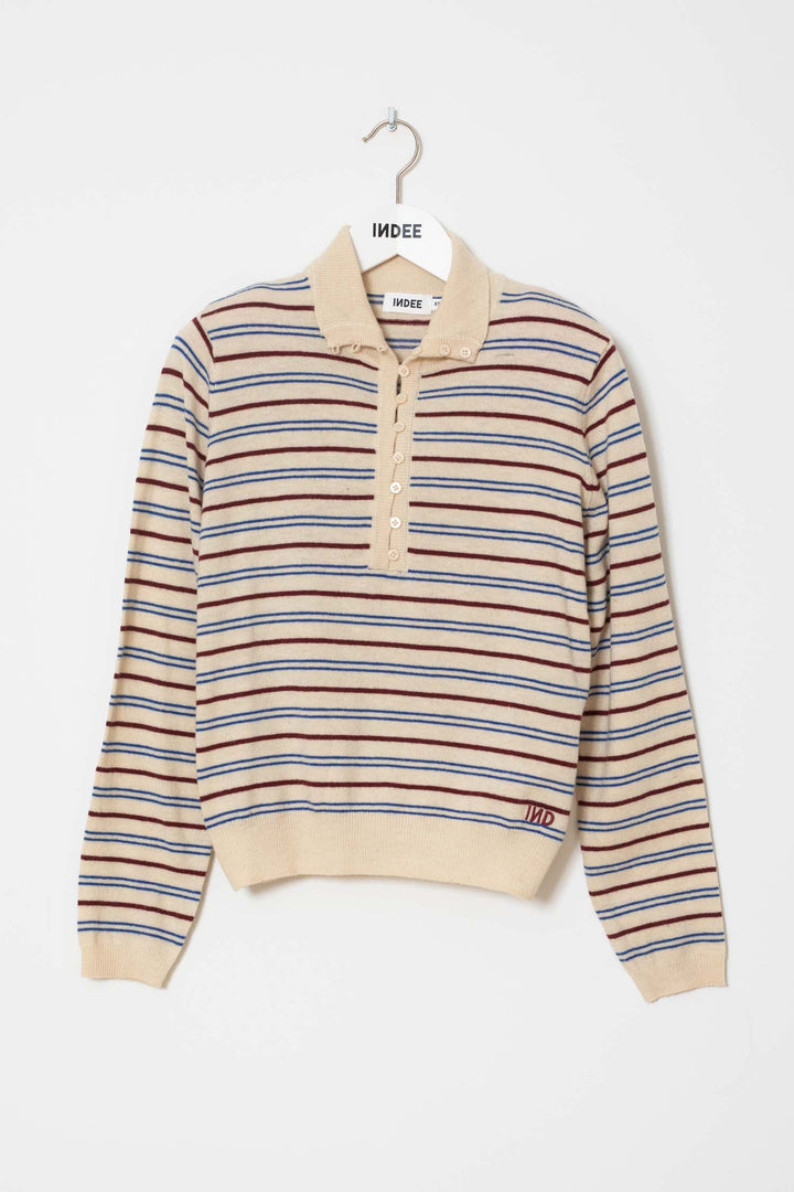 WEBCAM STRIPED PULLOVER WITH BUTTONS - OFF WHITE