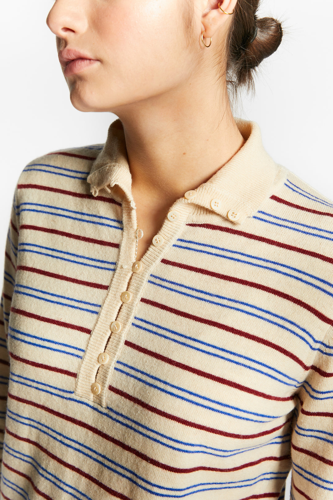 WEBCAM STRIPED PULLOVER WITH BUTTONS - OFF WHITE