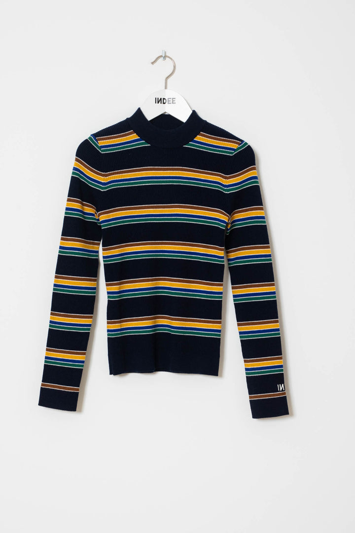 WIMBLEDON FITTED HIGH NECK STRIPED PULLOVER - NAVY