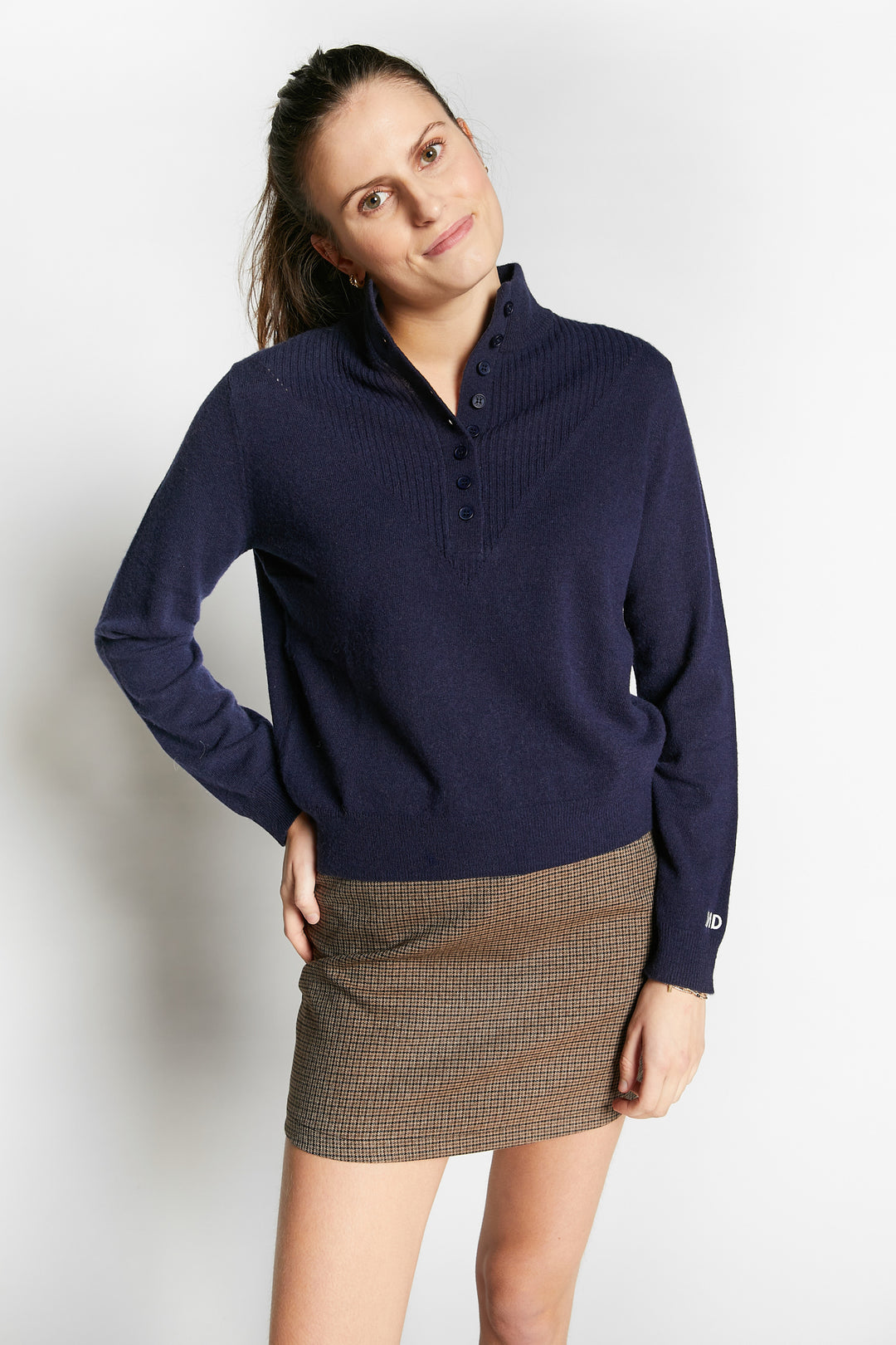 WINTER HIGH NECK PULLOVER WITH BUTTONS - NAVY