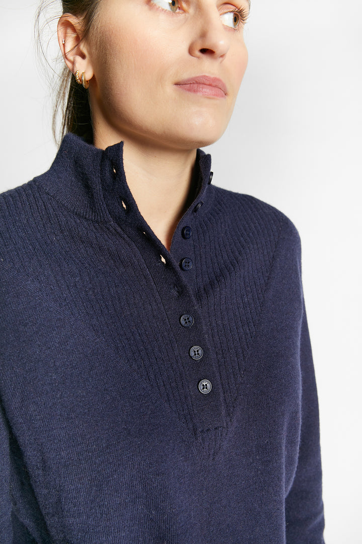 WINTER HIGH NECK PULLOVER WITH BUTTONS - NAVY
