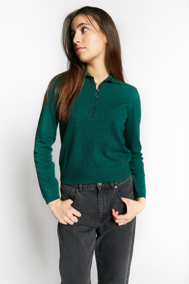 WODDEN HIGH NECK PULLOVER WITH BUTTONS - GREEN
