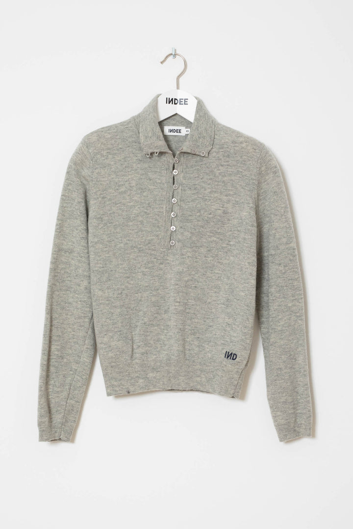 WODDEN HIGH NECK PULLOVER WITH BUTTONS - GREY