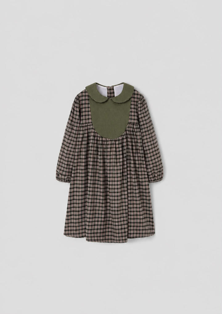 MOD.47.3 GREEN PLAID DRESS WITH BABY COLLAR AND YOKE VELVET YUOKE AND COLLAR