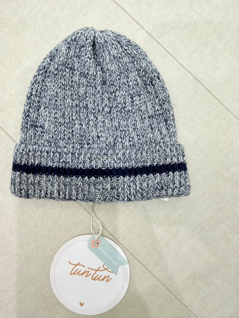 TC024MB KNITTED BEANIE - MIST BLUE/NAVY/NATURAL