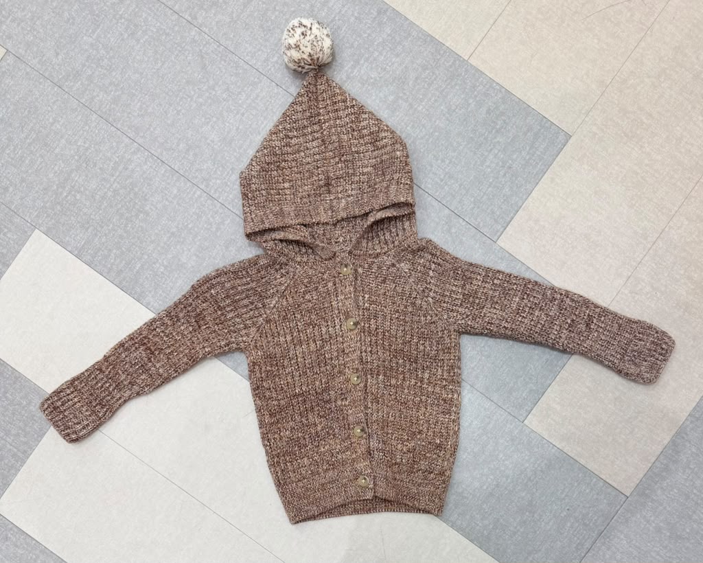 TC022DO HOODED CARDIGAN - DARK PLUM/OATMEAL/NATURAL