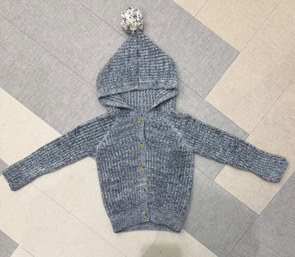 TC022MB HOODED CARDIGAN - MIST BLUE/NAVY/NATURAL