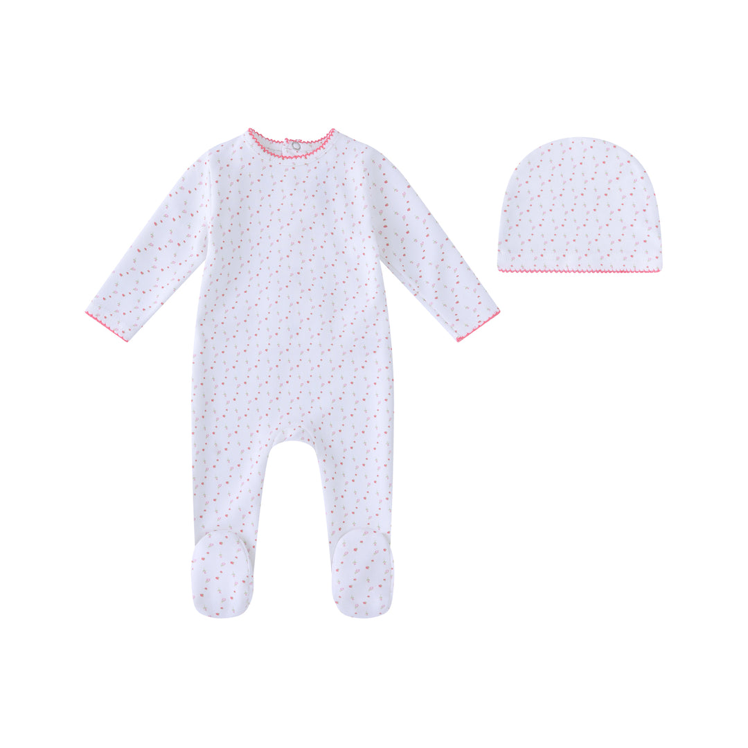 EA049-GW-H WHITE BRIGHT FLORAL PRINT-GIRLS FOOTIE AND HAT