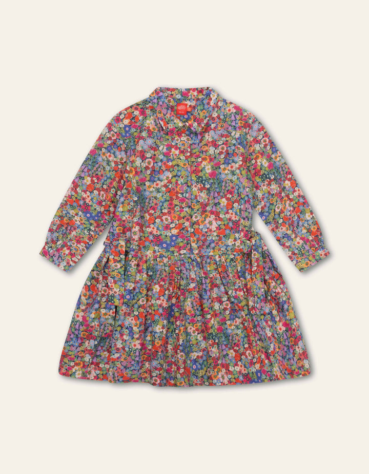 YF25GDR203-DANNIEK LONG SLEEVE FLORAL DRESS-513 NAVY MULTI