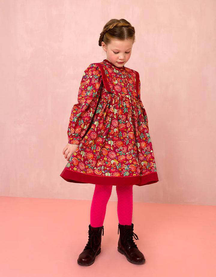 YF25GDR204-DAVIDA LONG SLEEVE FLORAL DRESS-209 PERSIAN RED