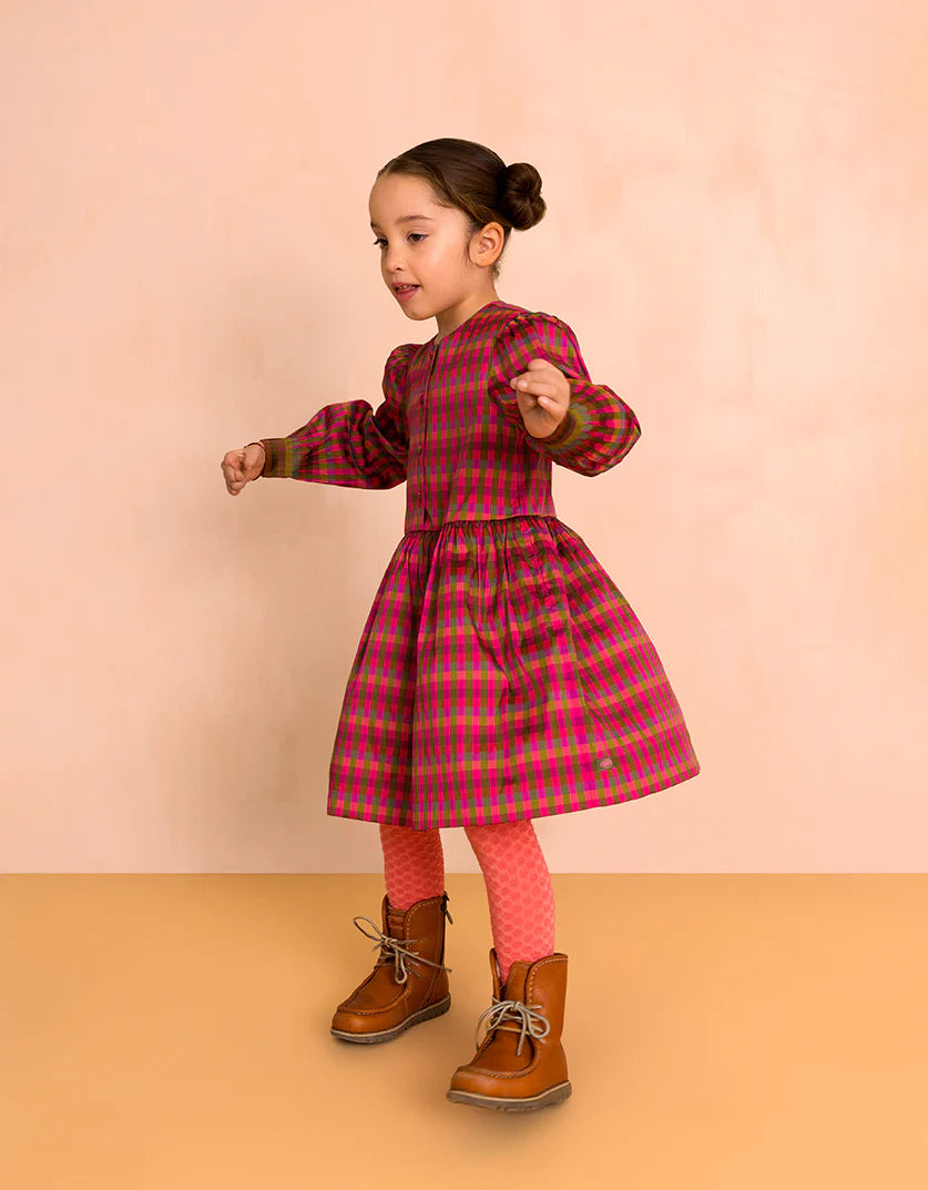 YF25GDR212-DUCHESS LONG SLEEVE PLAID DRESS-720 PLAID MOSS