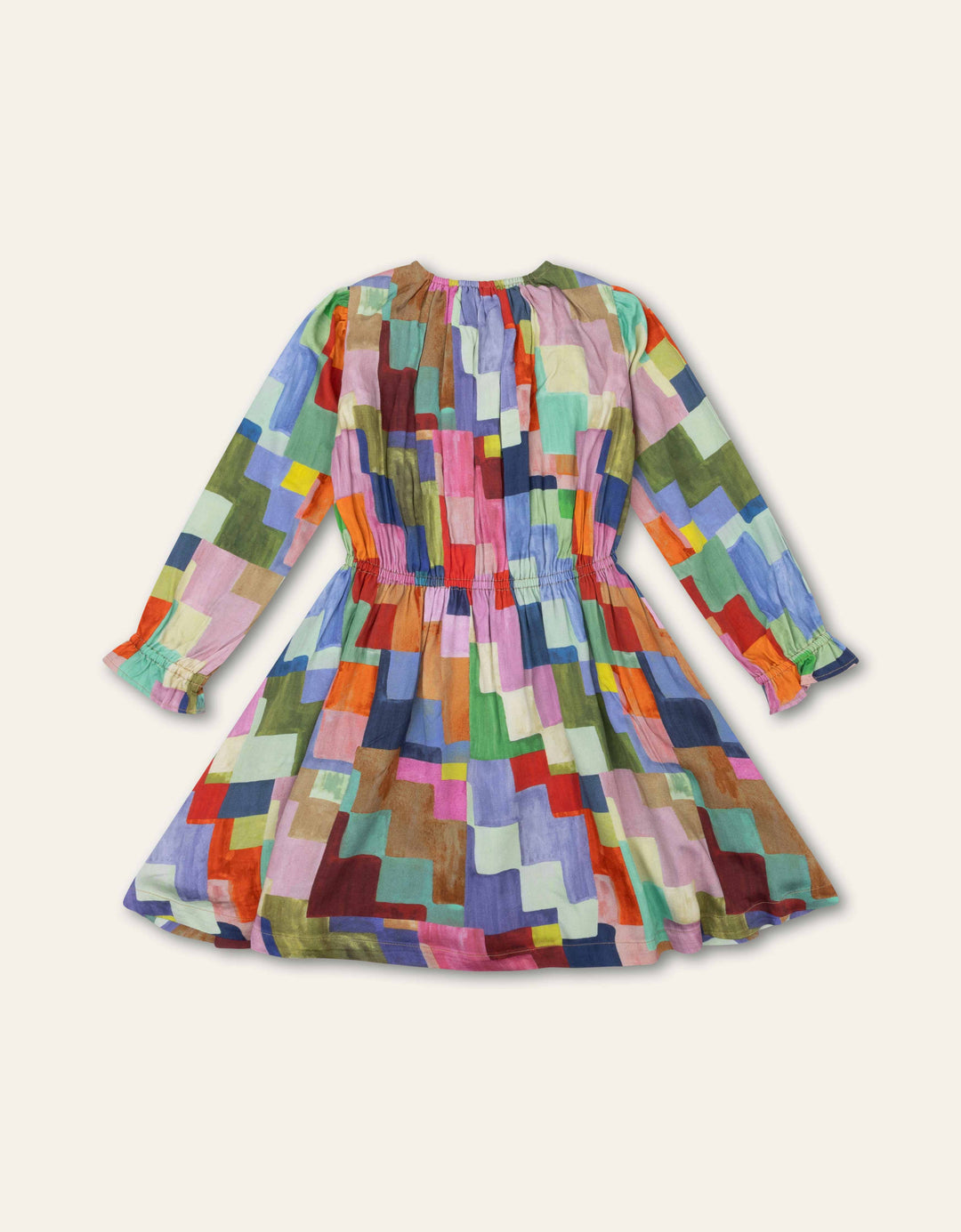 YF25GDR213-DANNE LONG SLEEVE SQUARE PRINT DRESS-511 WEDGEWOOD