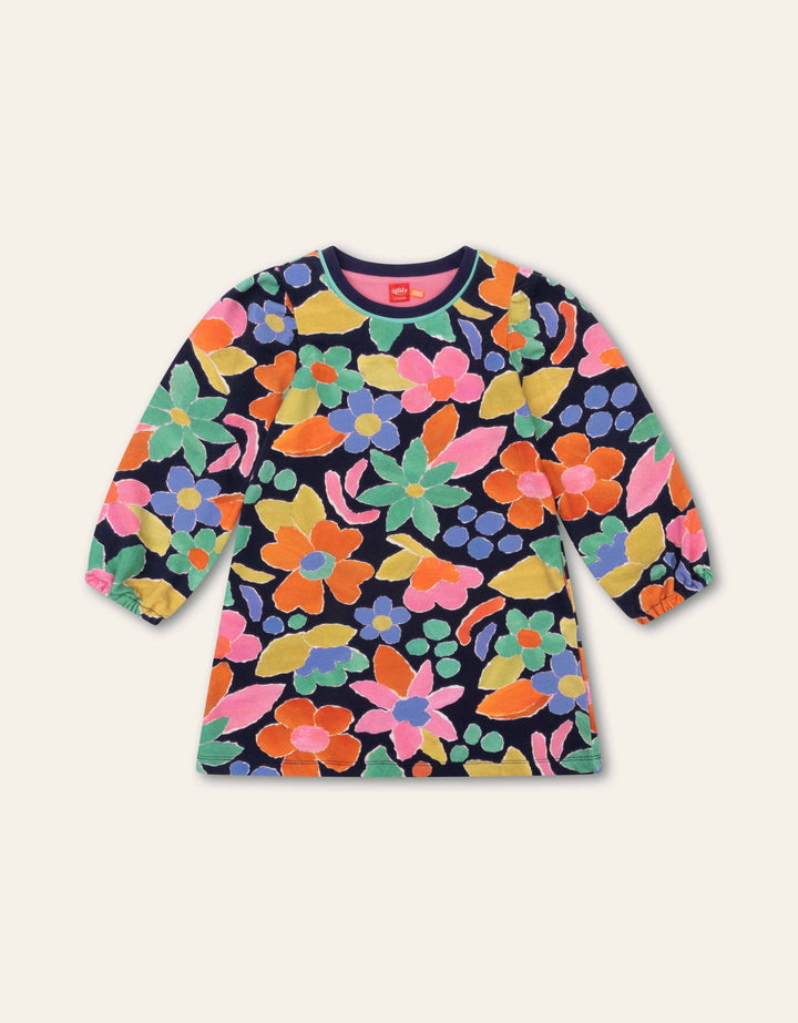 YF25GDR264-DEXIETTE LONG SLEEVE FLORAL DRESS-513 NAVY MULTI