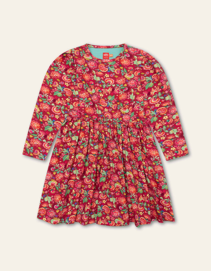 YF25GDR288-DREAMZ LONG SLEEVE FLORAL DRESS-209 PERSIAN RED