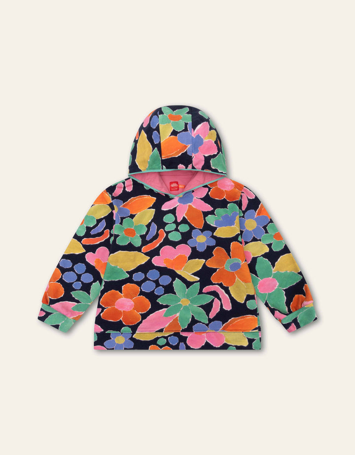 YF25GHJ206-HAROLINE FLORAL HOODED SWEATSHIRT-513 NAVY MULTI