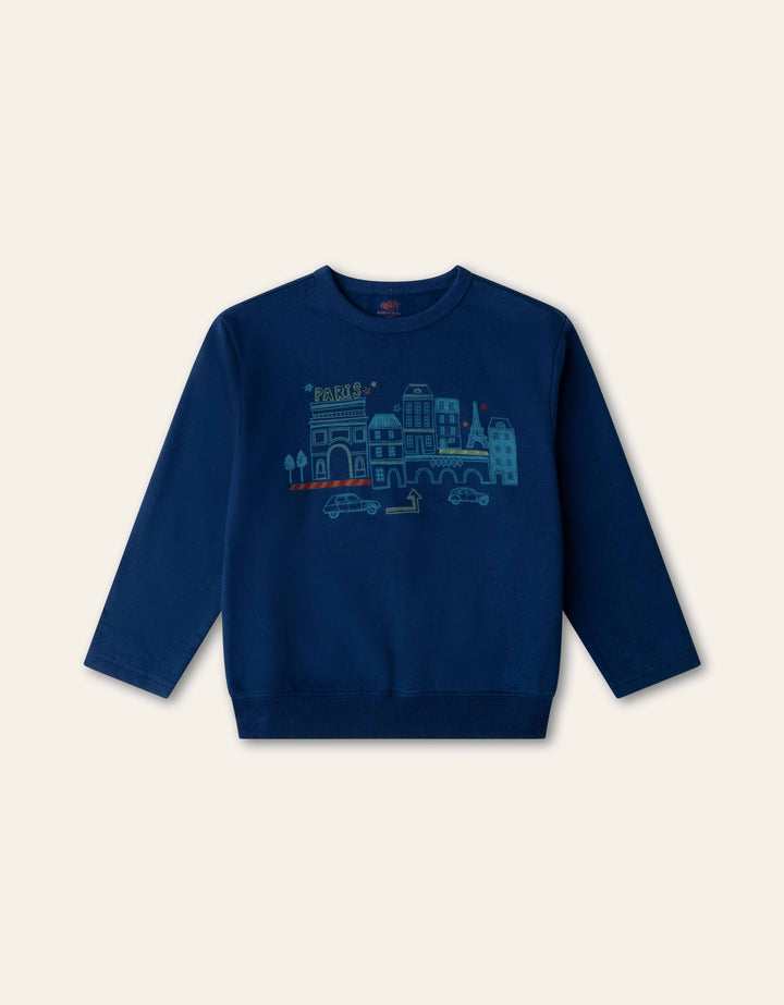 YF26BHJ502 BLUE BOYS HECTOR PARIS GRAPHIC CREWNECK SWEATSHIRT